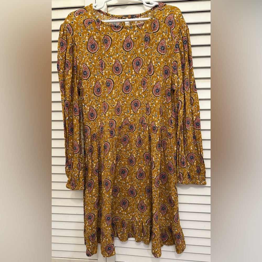 Girls Zara Yellow Paisley Long Sleeve Dress Size 11-12 & 9